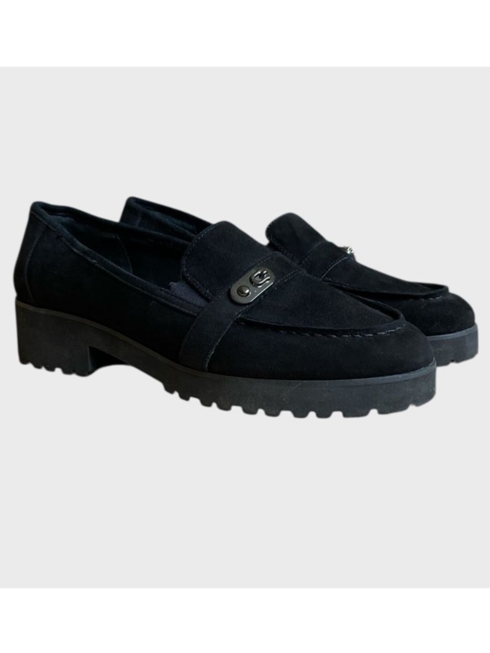 Easy Spirit Women's Wendy Slip-on Loafers Size 10 Black Suede Block Heel Comfort